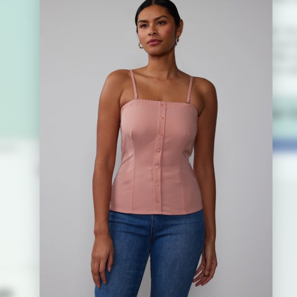 New York & Company Pink Button Front Slub Tank Top